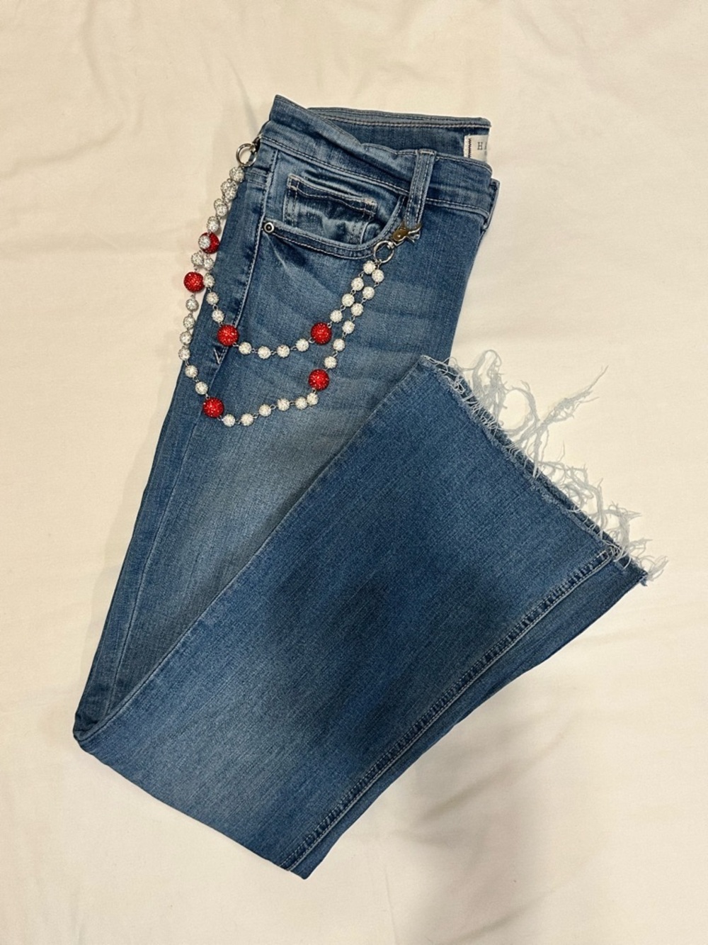 Harper Heritage Wide-Leg Flare Jeans with Red & White Bead Accent Accessory - Picture 7 of 7
